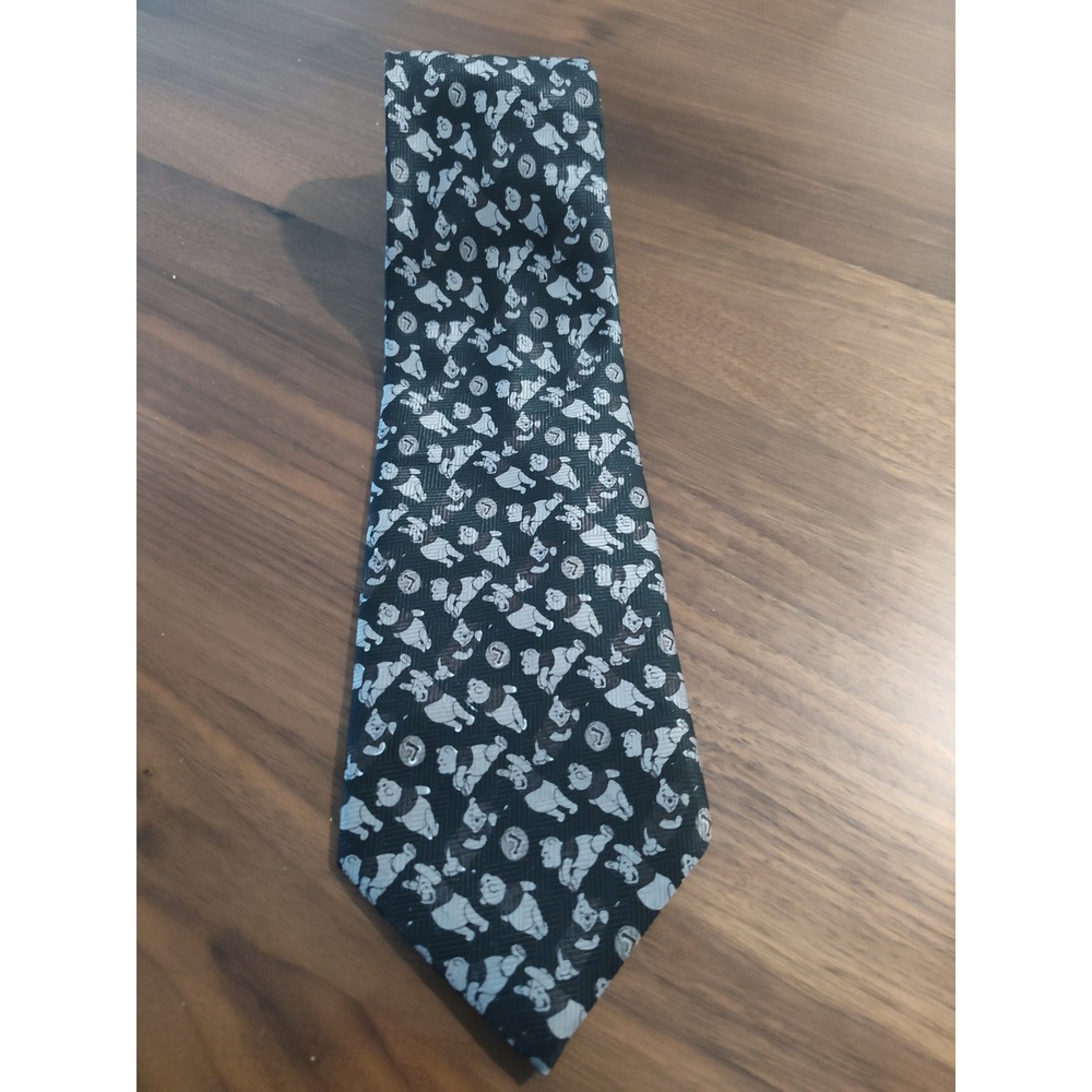 Disney Winnie the Pooh Mens Necktie Black Grey Character Print Silk Look Tie